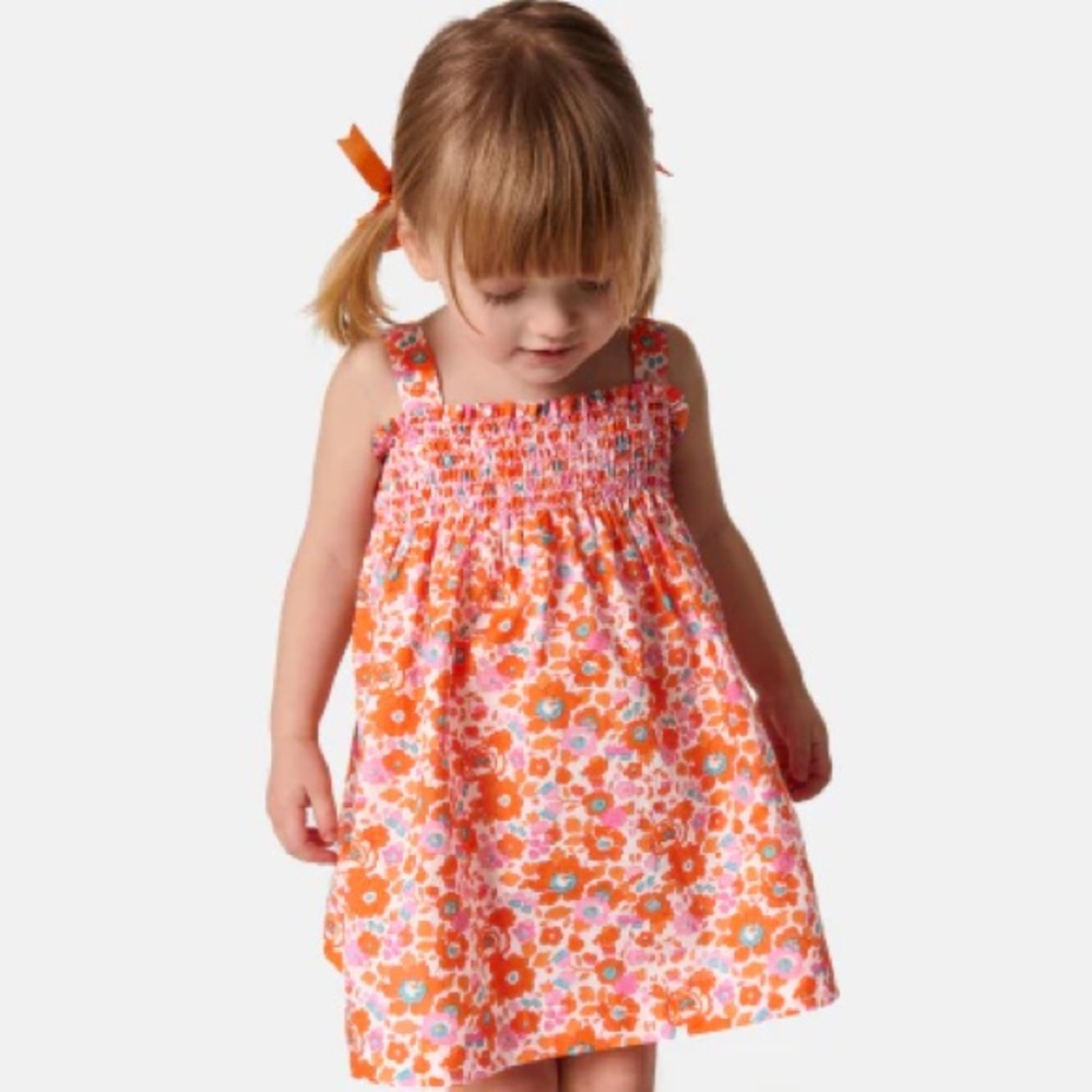 Jacadi Paris Liberty Fabric Floral Pink and Orange Sundress size‎ 12 m - Picture 2 of 6